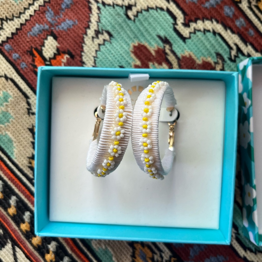 White and Yellow Hoop Earrings